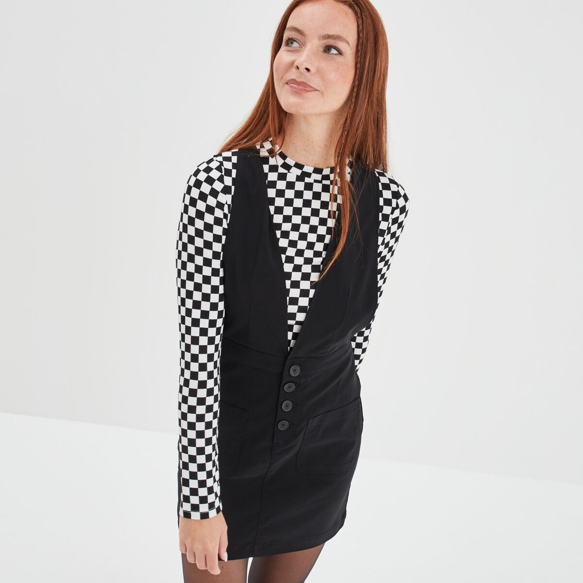 Robe chasuble courte bretelles larges noir femme