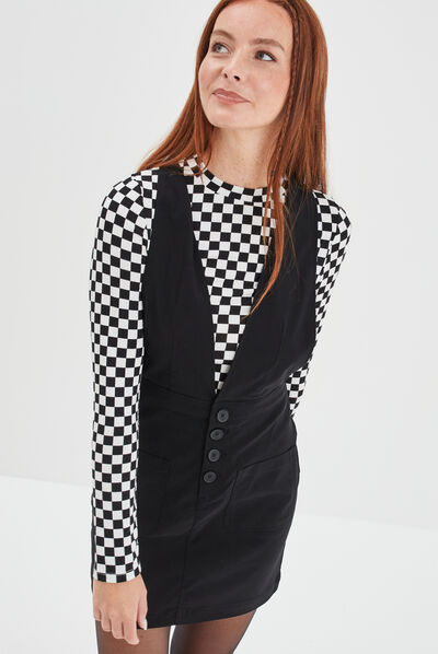 Robe chasuble courte bretelles larges noir femme