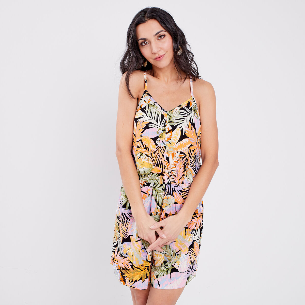 Combishort courte droite fluide noir femme