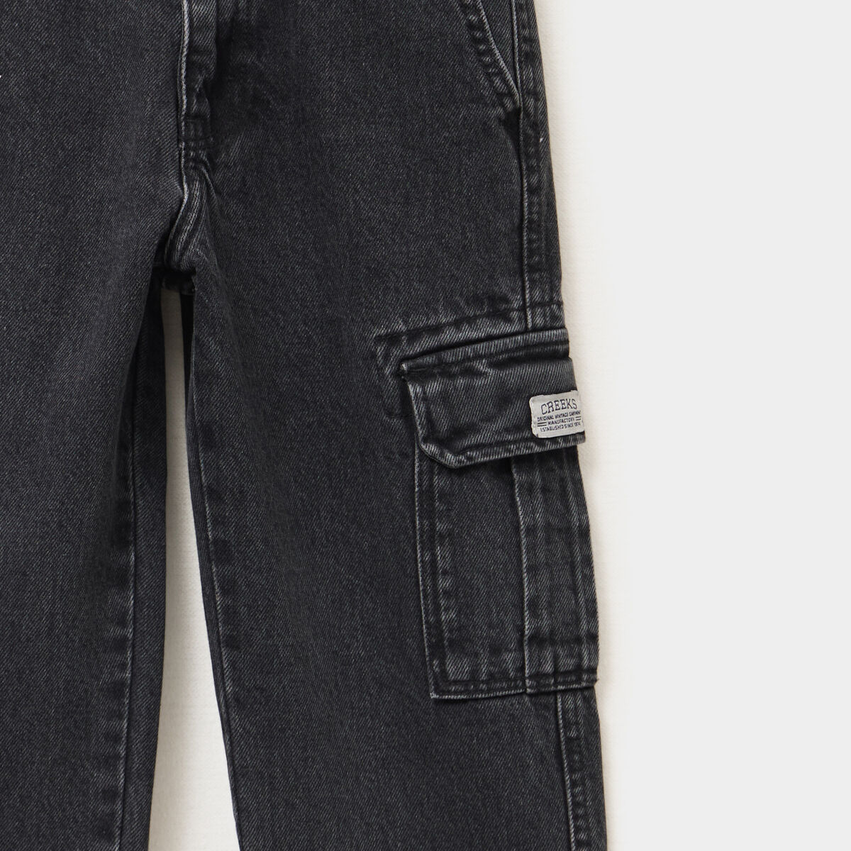 Jeans cargo 6 poches coton denim noir gar&ccedil;on