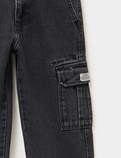 Jeans cargo 6 poches coton denim noir gar&ccedil;on