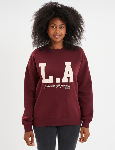 Sweat oversize manches longues bordeaux femme