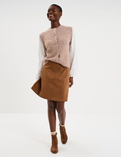 Jupe-short flare effet su&eacute;dine marron femme
