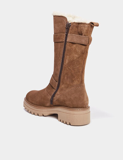 Bottes fourrées avec brides en cuir camel fille