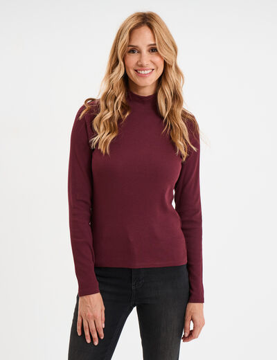 T-shirt ajust&eacute; col montant violet fonc&eacute; femme