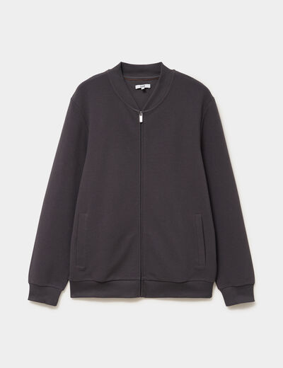 Gilet reli&eacute;f&eacute; manches longues zipp&eacute; gris fonc&eacute; homme
