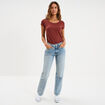 T-shirt coton col rond manches courtes marron cognac femme