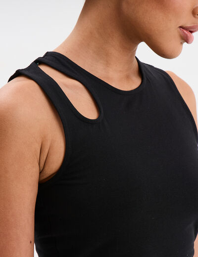 Débardeur cropped ouverture épaule noir femme