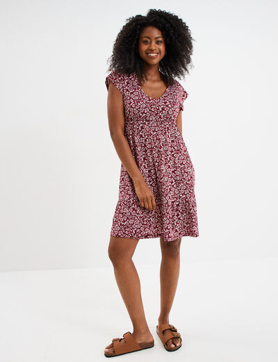 Robe patineuse manches courtes marron foncé femme