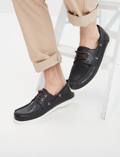 Chaussures bateau en cuir bleu marine homme