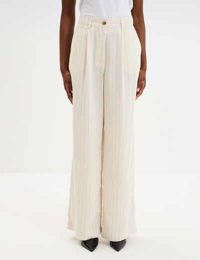 Pantalon large avec pinces ecru femme