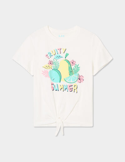 T-shirt noué manches courtes coton blanc fille
