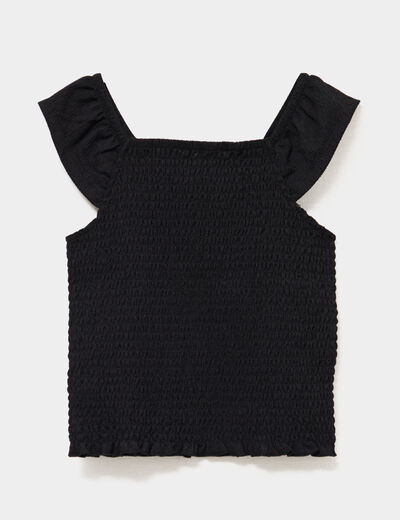 T-shirt smock&eacute; ajust&eacute; avec volants noir fille