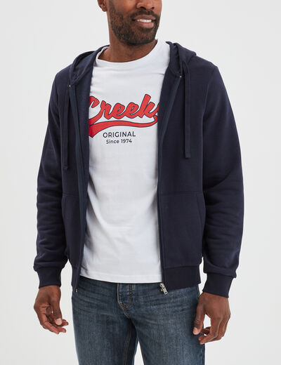 Sweat zippé molleton à capuche bleu marine homme