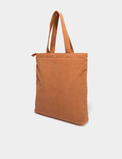 Sac tote bag zipp&eacute; effet velours camel femme