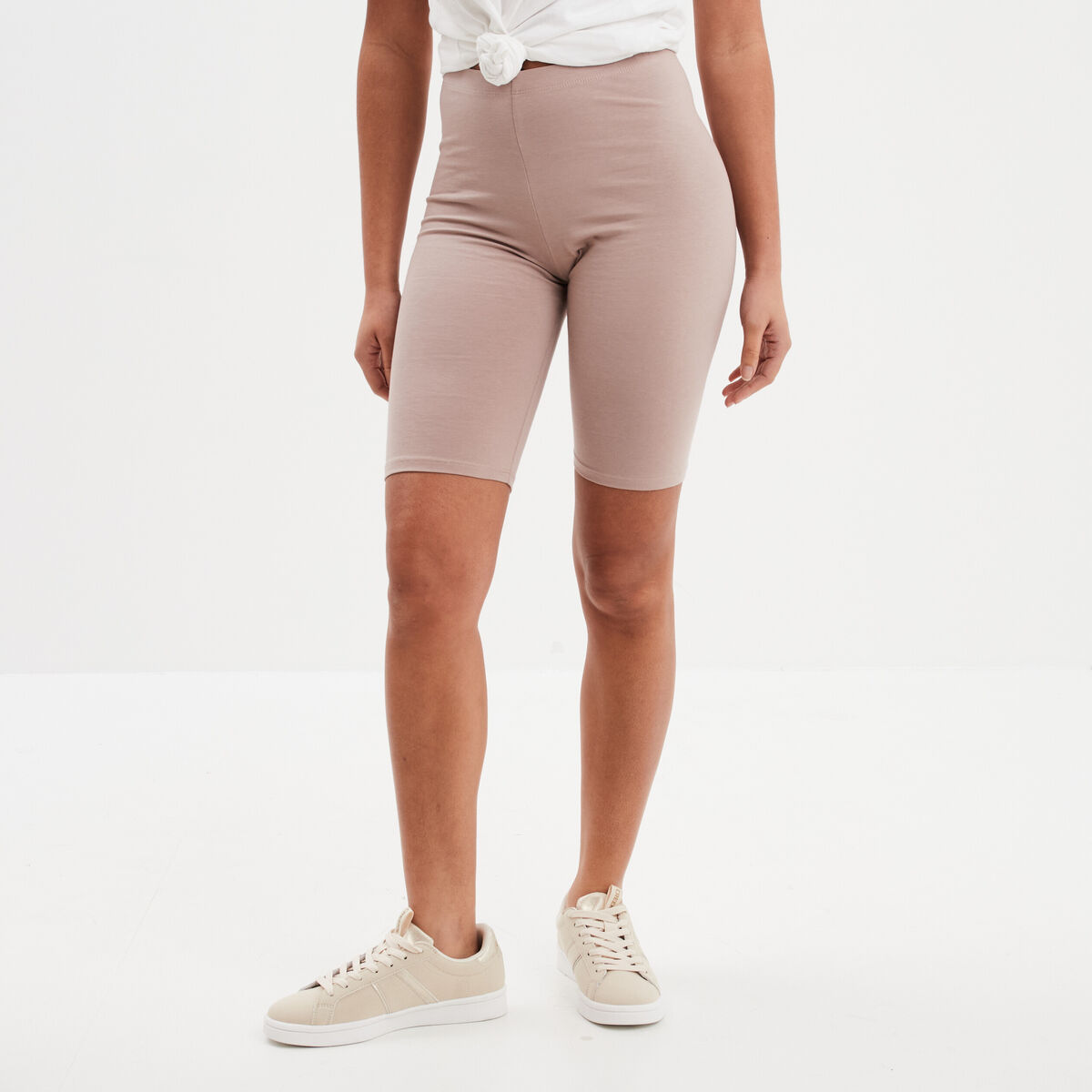 Short cycliste coton stretch marron clair femme