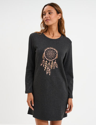 Chemise de nuit t-shirt col rond gris fonc&eacute; femme