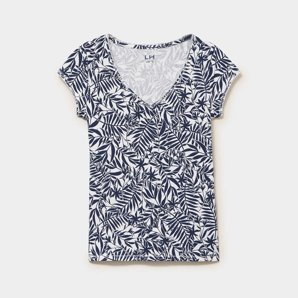 T-shirt col V droit manches courtes ecru femme