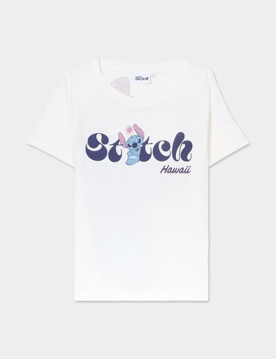 T-shirt manches courtes coton Stitch ivoire femme