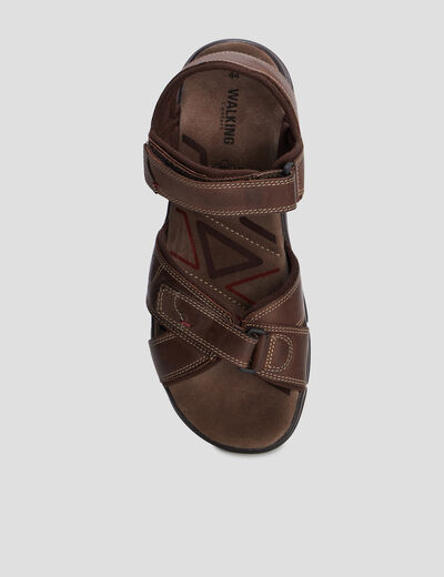 Sandales à scratchs en cuir marron homme