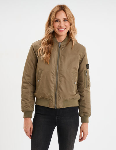 Blouson déperlant col teddy vert kaki femme