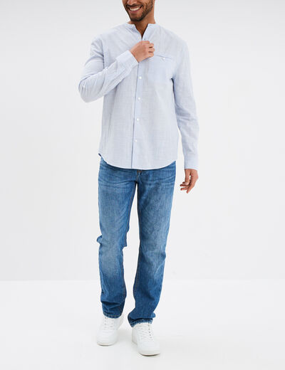 Chemise col mao manches longues coton bleu ciel homme