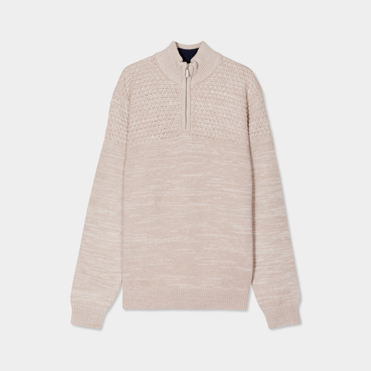 Pull col camionneur zipp&eacute; gris clair homme