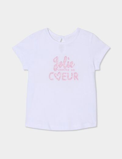 T-shirt paillettes manches courtes coton blanc bébé fille