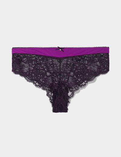 Shorty en micro dentelle violet femme