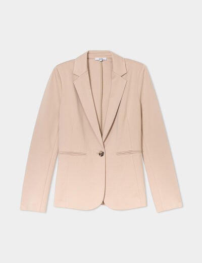 Veste blazer droite boutonnée 2 poches sable femme