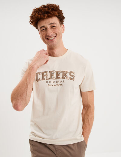 T-shirt col rond manches courtes coton ecru homme