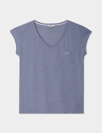 T-shirt col v poche poitrine Creeks bleu gris femme