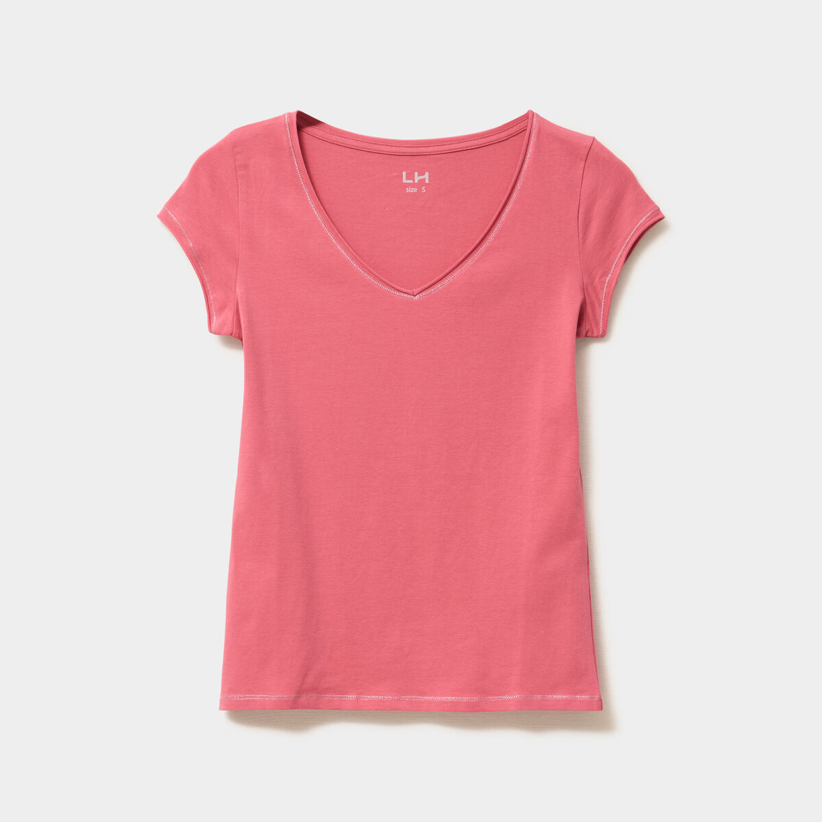 T-shirt col V ajust&eacute; manches courtes vieux rose femme