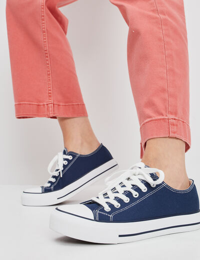 Tennis en toile &agrave; lacets bleu marine femme