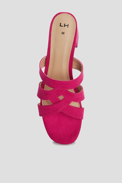 Mules à talons bout carré rose fushia femme