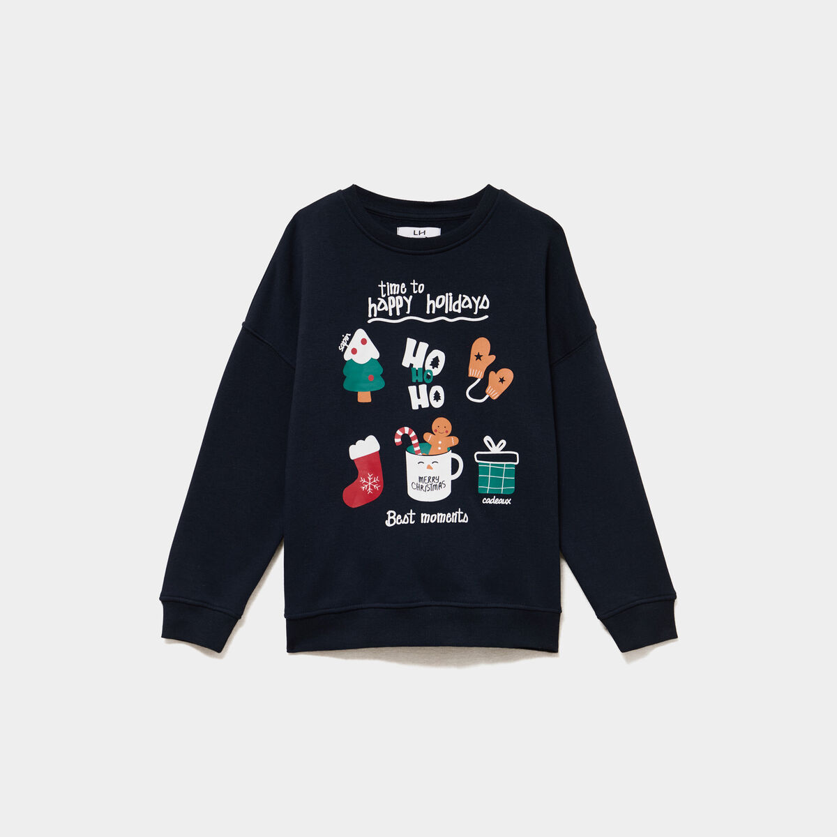 Sweat oversize No&euml;l col rond bleu marine gar&ccedil;on