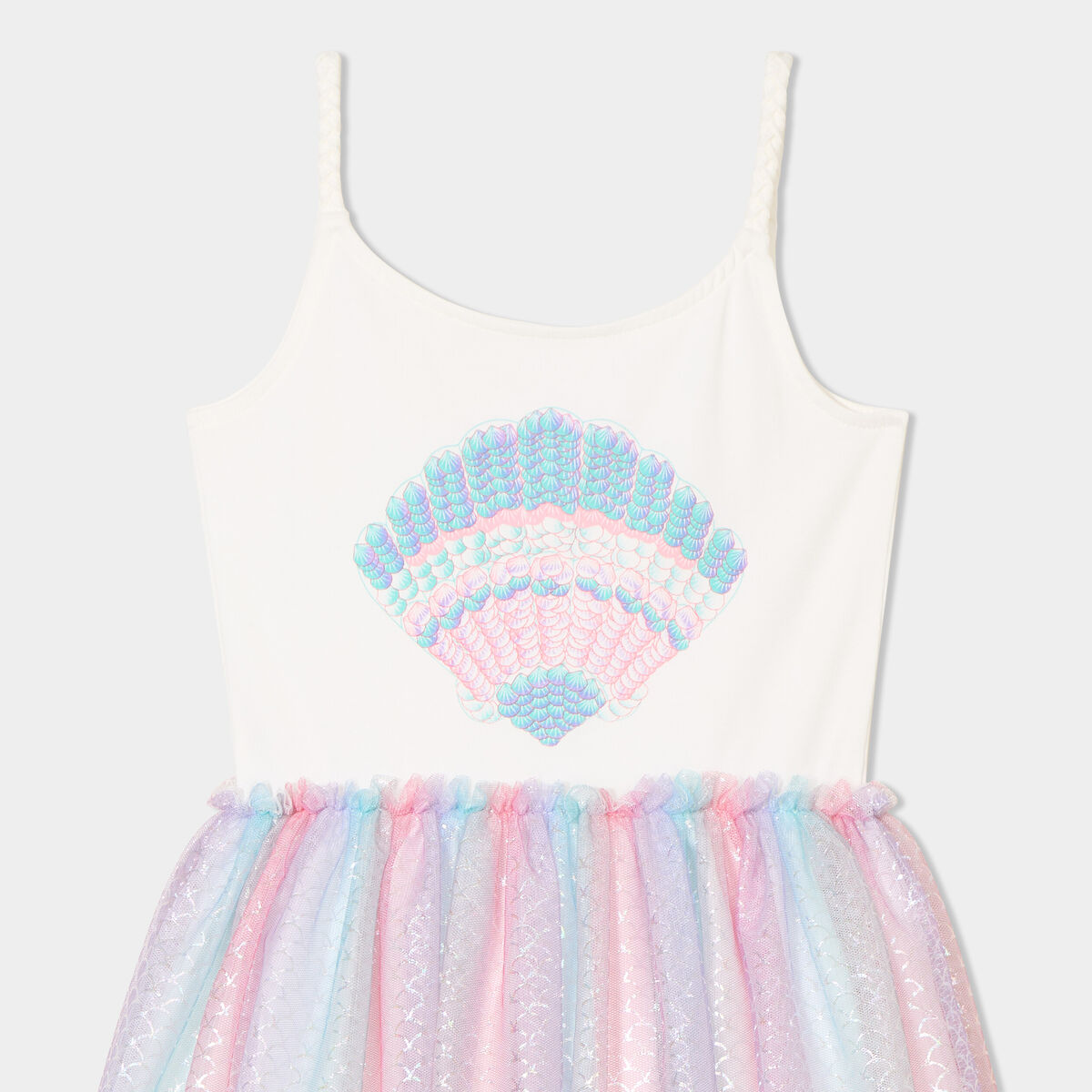 Robe avec tulles et bretelles fines ecru fille