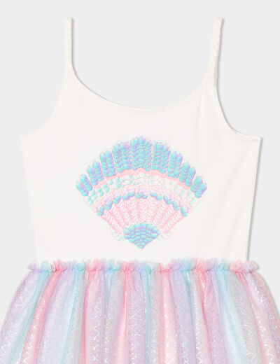 Robe avec tulles et bretelles fines ecru fille