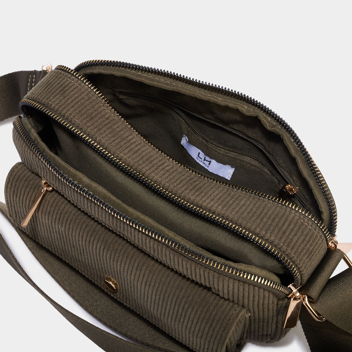 Sac rectangulaire effet velours c&ocirc;tel&eacute; vert kaki femme