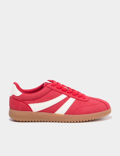 Tennis basses &agrave; lacets rouge femme
