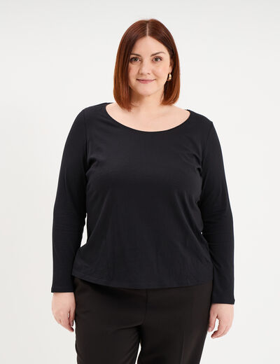 T-shirt manches longues coton noir femme grande taille