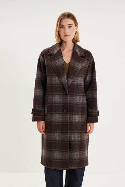 Manteau long oversize boutonn&eacute; marron chocolat femme