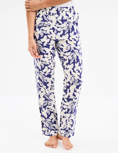 Pantalon de pyjama fluide taille haute bleu marine femme