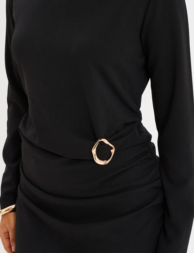 Robe avec boucle et fronces noir femme