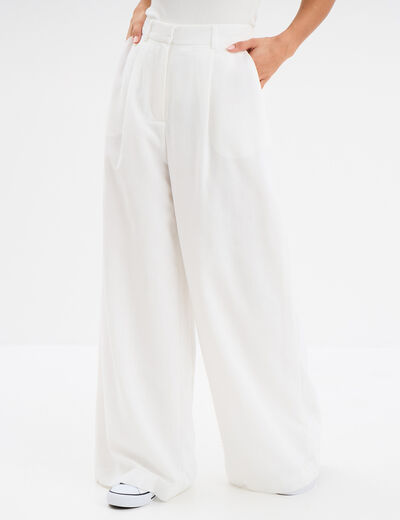 Pantalon large avec pinces blanc femme