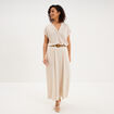 T-shirt col tunisien manches courtes beige clair femme