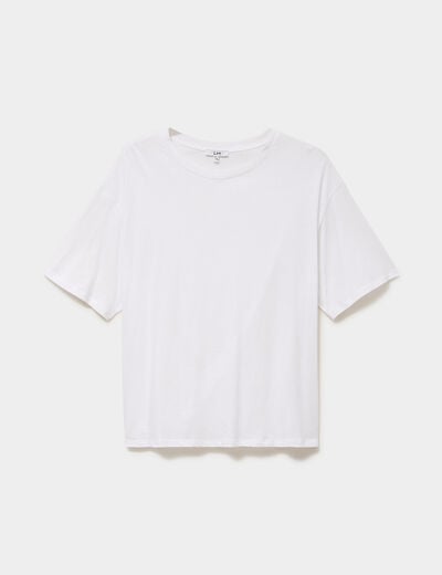 T-shirt col rond manches courtes coton blanc femme grande taille