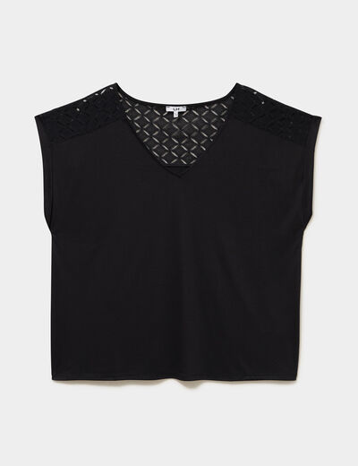 T-shirt droit avec dos dentelle oversize noir femme grande taille