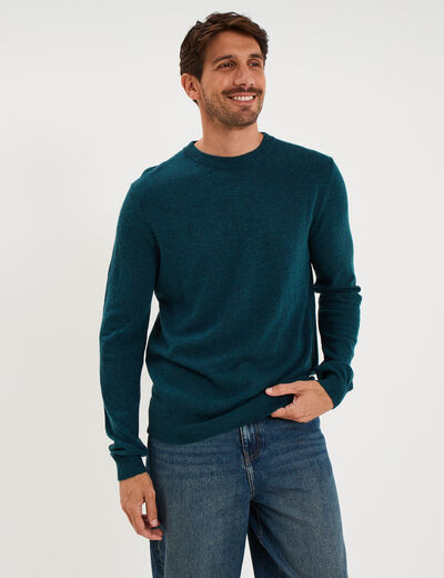 Pull col rond manches longues bleu canard homme