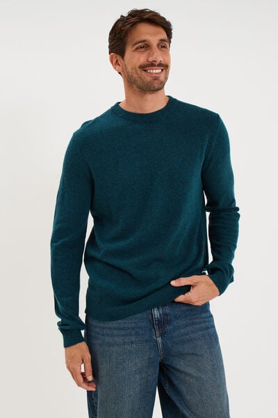 Pull col rond manches longues bleu canard homme